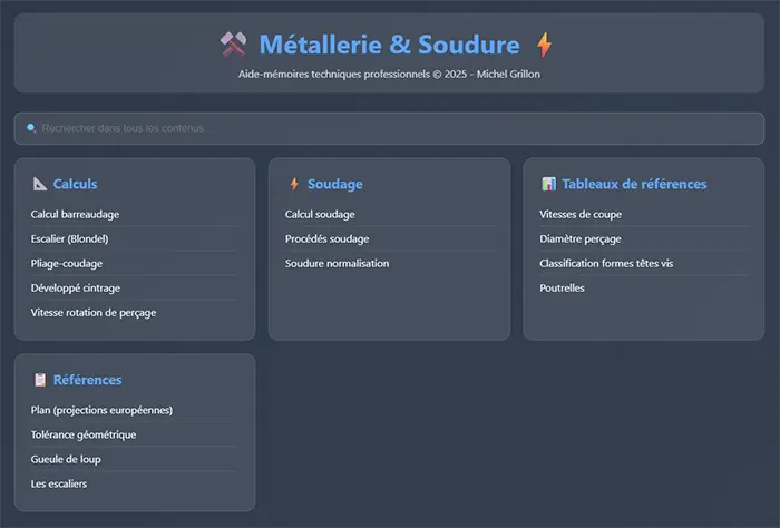 aide mémoire métallerie